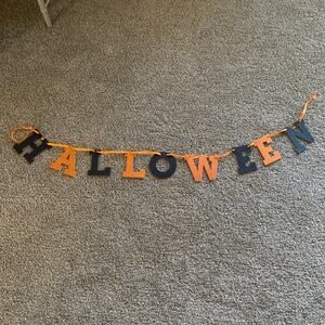 Glitter Orange Black Cardboard HALLOWEEN Banner on Ribbon